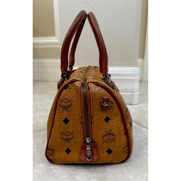 VTG MCM Cognac Monogram Visetos Boston Bag Coated Canvas Small Purse - Picture 3 of 16